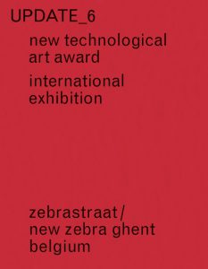 Red book cover, black letters: Update 6 – New Technological Art Award. International Exhibition